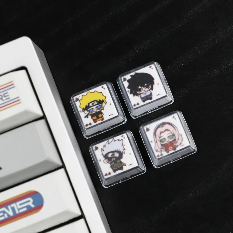 Handcrafted Naruto Chewing Resin Keycaps, showcasing vibrant, detailed anime characters in playful poses, are exquisite artisan resin keycaps.