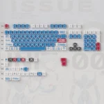 Exclusive NGE Lilith Dye-Sub PBT Keycap Set, viewed from an artistic angle, revealing its ethereal tones and striking geometric pattern.