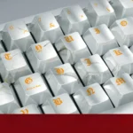 Notre-Dame Architectural PBT Keycaps Set: multi-angle views of iconic Gothic design and luminous pearlescent metallic finish, showcasing artistry.