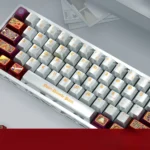 Iconic Notre-Dame keycaps set, crafted from pearlescent metallic PBT, displaying intricate Gothic architecture details. This unique set exudes historical setup.
