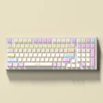 Close-up of the adorable Cute Duck Keycaps set, showcasing the whimsical paddling duck illustrations and vibrant side-lit legends on durable PBT Cherry profile/