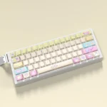 Adorable Cute Duck Keycaps set, displayed from various angles. These side-lit PBT Cherry profile keycaps feature playful paddling duck illustrations.