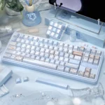 Premium original Cocoa Blue PBT dye-sub keycap set, 149 key, offering a warm and serene desktop aesthetic.