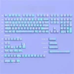 Ethereal translucent PBT keycaps gallery, featuring side-printed legends, dreamlike glow, and premium Cherry profile from various angles.