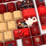 Multiple angles of Mortenax Blade side-engraved backlit PBT keycaps set showcase their sleek, dark design and glowing legends for tactical precision.