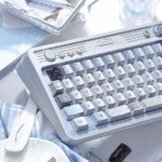 PBT Sea Salt Keycaps Set 128-key set showcasing the premium original factory speckled metallic finish, evoking a tranquil ocean aesthetic.