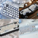 Main view of premium PBT Sea Salt Keycaps Set, featuring their unique dye-sub speckled design that evokes a tranquil ocean aesthetic. Durable PBT construction.