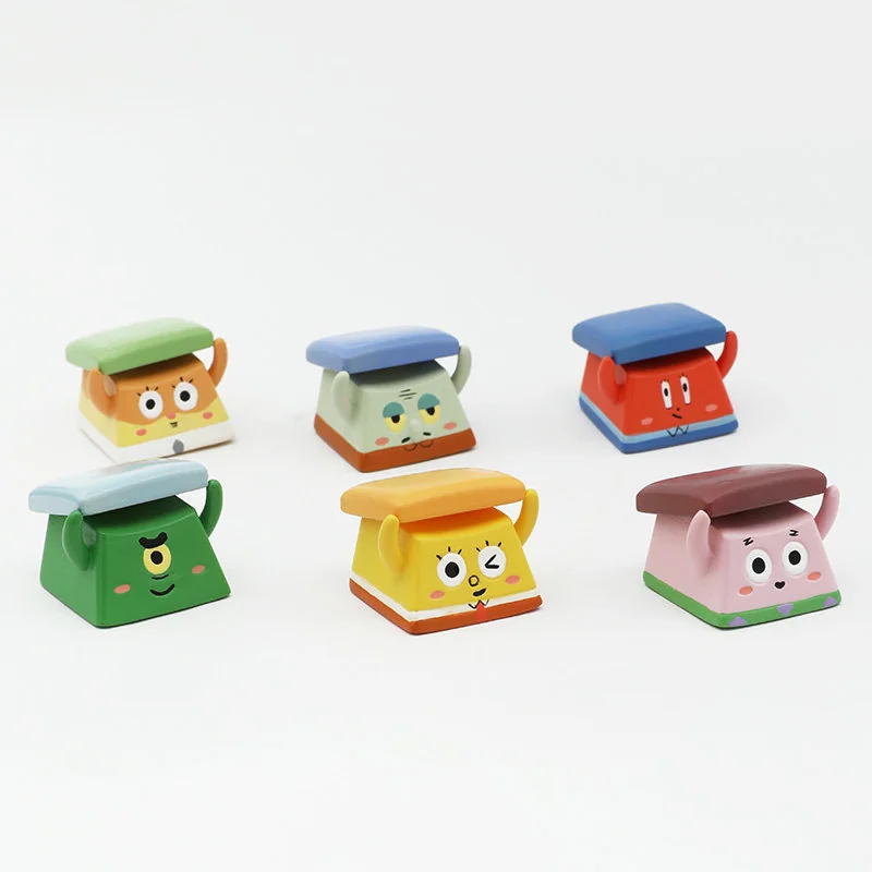 A detailed, whimsical Peeking Squidward artisan keycap from various angles, showcasing its vibrant colors and unique handcrafted design for the ESC key.