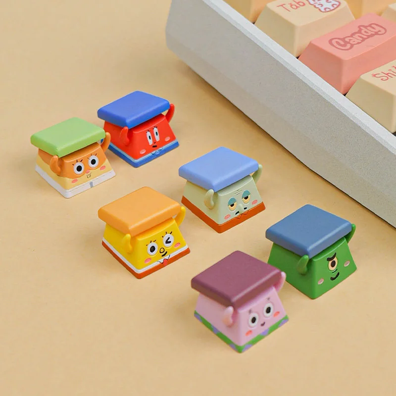 Playful Peeking Squidward artisan keycap for ESC key, showcasing vibrant colors and detailed sculpture from multiple angles, highlighting its unique design.