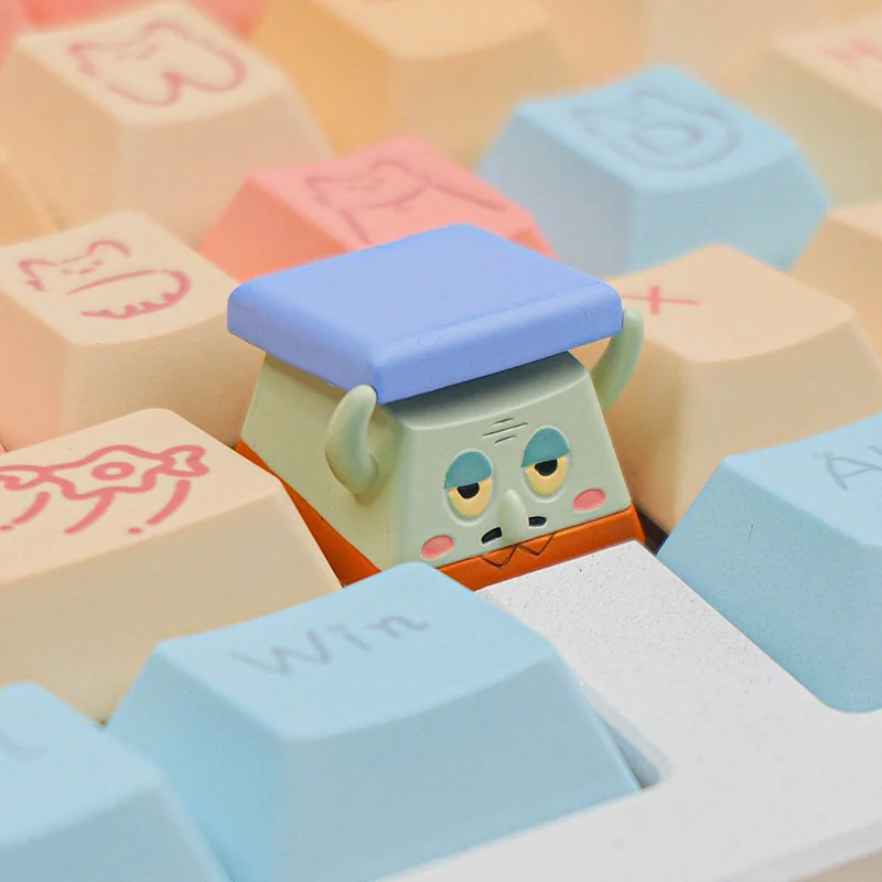 Playful, vibrant Peeking Squidward artisan keycap for the ESC key, featuring iconic character detail and unique handcrafted artistry for a custom keyboard.