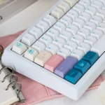 Antarctic Adventure cute penguin PBT dye-sub keycap set, displaying its gradient and adorable designs from playful, multiple angle.