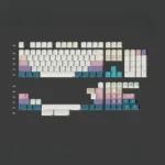 Antarctic Adventure keycap set with cute PBT dye-sub penguins on gradient design keycaps, displayed from various angles for a playful desktop.