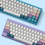Antarctic Adventure Cute Penguin PBT Dye-sub Keycap Set. Adorable penguins on gradient keycaps for a playful desk.