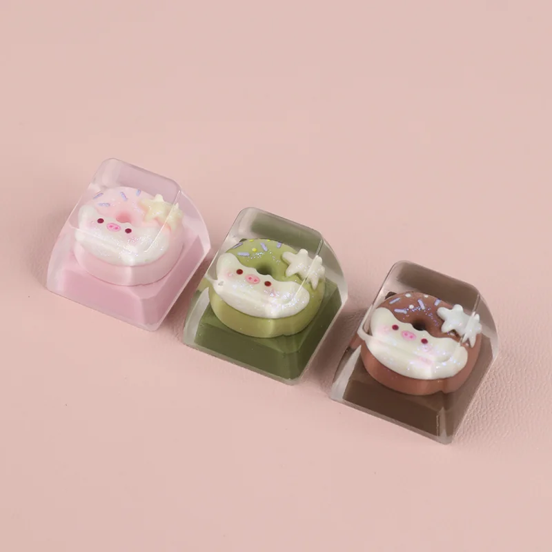Adorable handcrafted piggy donut artisan ESC keycap. A sweet pink piglet in a colorful donut design, bringing whimsical, playful joy to your desk.
