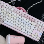 Dreamy Pink Star Keycaps set, showcasing whimsical celestial patterns and delicate stars for a personalized keyboard aesthetic.