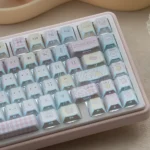 Artistic view of the Puppy Folded Shadow Geometric PBT Keycap Set, detailing unique side-engraved puppy motifs and captivating light refraction.