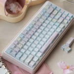 Artistic PBT Keycaps display unique side-engraved puppy folded shadows. Geometric patterns refract light, offering a whimsical, modern aesthetic.