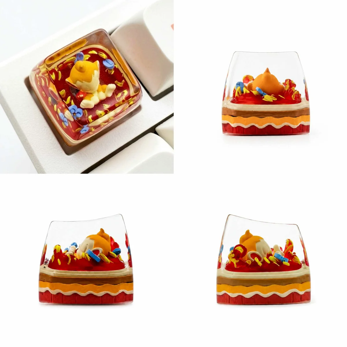 Vibrant Chimchar SA Pokemon artisan keycap, handcrafted from translucent resin, showcasing its playful anime design from a unique perspective。