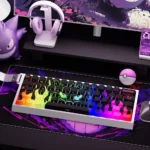 Mischievous Gengar PBT keycaps set in vibrant design, featuring translucent side-printed legends and brilliant backlighting. A playful Pokemon set for mechanical keyboard.