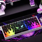 Mischievous Gengar PBT keycaps set in vibrant design, showcasing their iconic character and clever backlit, side-printed legends. A playful Pokemon keyboard.