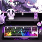Iconic Gengar PBT keycaps set in vibrant design, featuring mischievous Gengar. Backlit and side-printed, these keycaps add playful Pokemon charm.