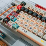 Pokemon PBT keycaps set – modern geometric art, vibrant backlit refraction, crisp side-printed legends. Premium, playful design.