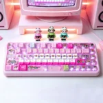 Vibrant Powerpuff Girls PBT Dye-Sub keycap set showcases iconic characters and colorful legends. See heroic fun from multiple angles.