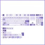 Full 140-key Kuromi PBT keycap set, displaying mischievous side-lit legends for vibrant backlighting and a playful keyboard aesthetics.