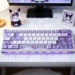 Mischievous Kuromi PBT keycap set featuring vibrant design, side-lit legends for a playful, dynamic keyboard look.