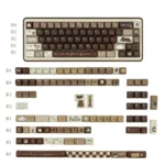 Programmer Coffee PBT Dye-Sub 145-key set. Features unique cozy coffee and coding art for a warm dev desk.