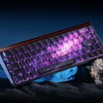 Stunning Purple Galaxy PBT side-printed keycaps set. This artistic gallery highlights cosmic hues and subtle legends from diverse angles.
