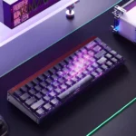 Stunning Purple Galaxy PBT keycaps Set, featuring deep cosmic hues and subtle side-printed legends. This mesmerizing set evokes a celestial aesthetic.