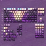 Ethereal Valley 135-key purple PBT keycap set, featuring translucent legends for backlit keyboards and a mystical dark fantasy aesthetic.