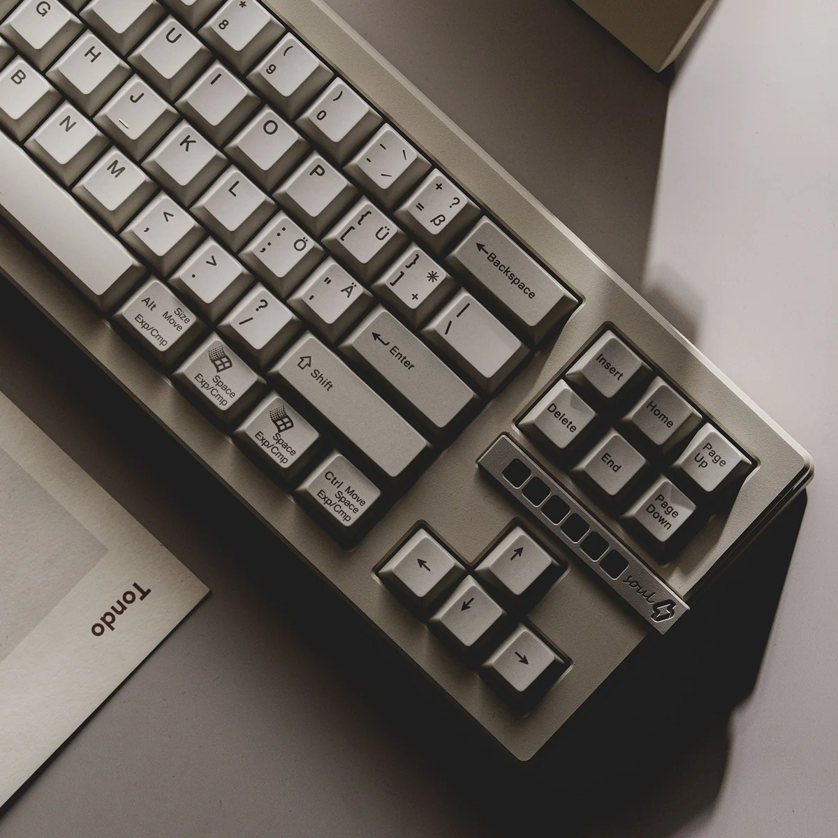 Close-up of the Retro Sun Cherry Keycap Set with premium texture and warm tones. Ideal for nostalgic vintage computing builds.