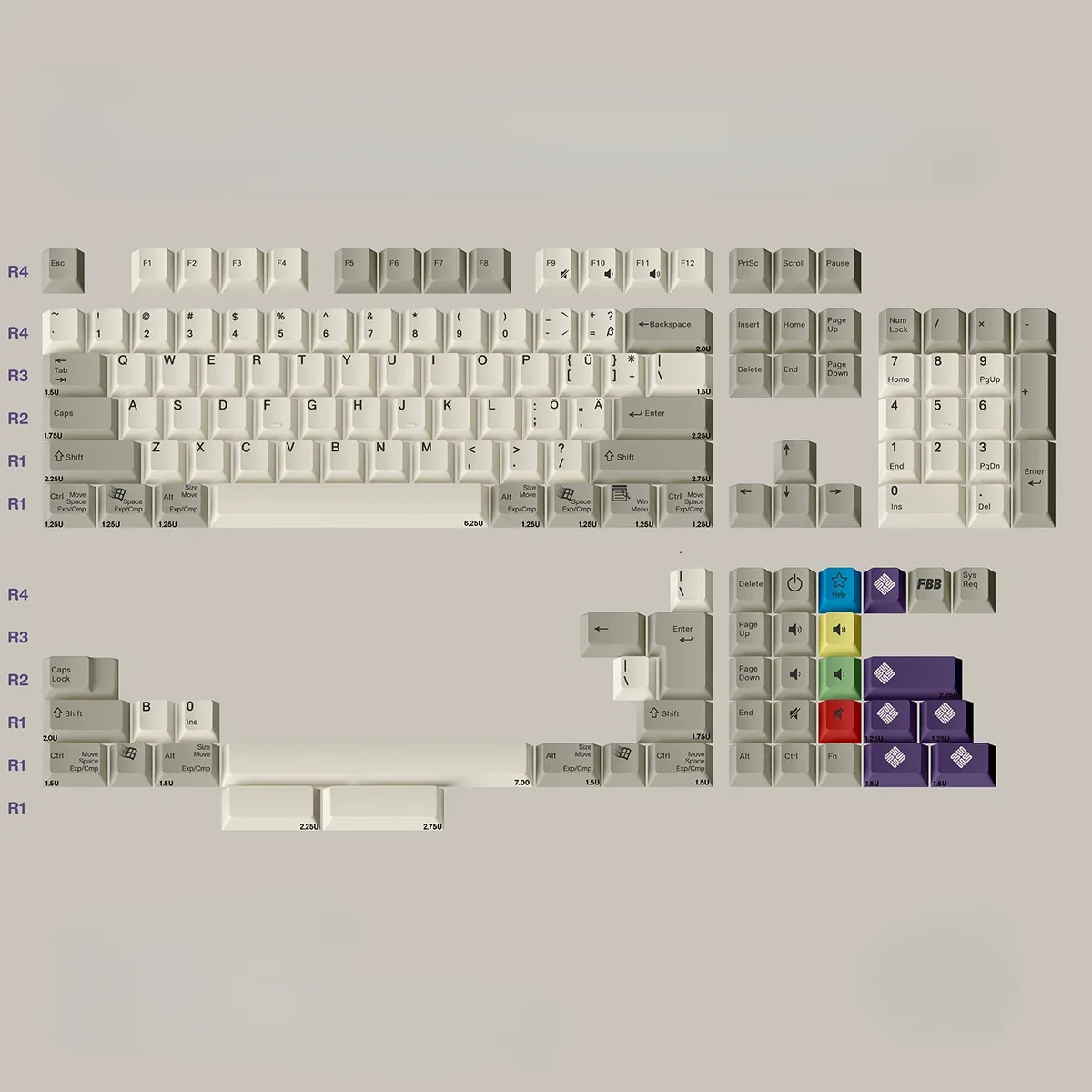 A gallery of Retro Sun Cherry Keycap Set, showcasing their classic warm tones and elegant profile from multiple angles, perfect for nostalgic design.