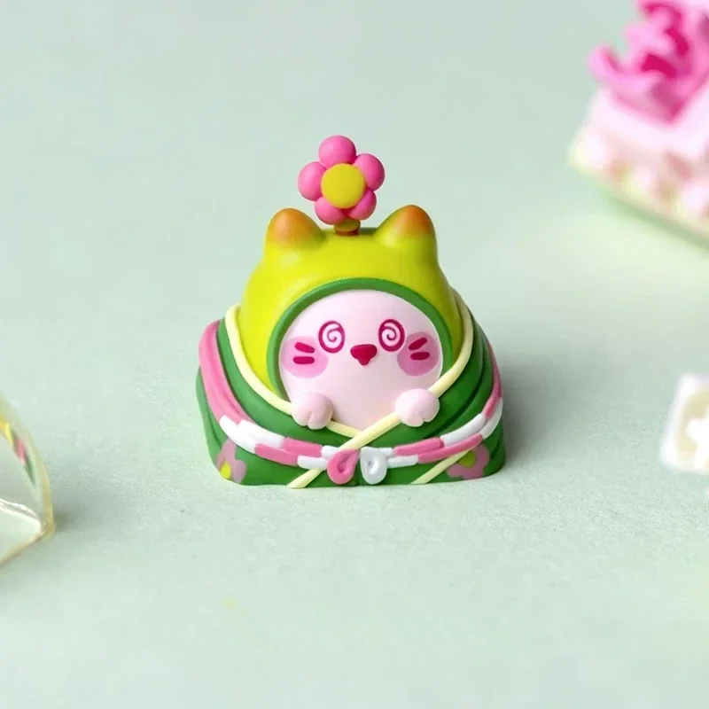 Vibrant, handcrafted Rice Dumpling artisan resin keycap for ESC, shown from multiple angles, highlighting its intricate details and cultural festivity.