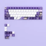 Multiple views of the Rikka Takanashi PBT keycap set, highlighting vibrant anime character art and enchanting side-lit legends. A premium, charming design.