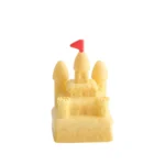 Artisanal 3D sandcastle resin keycap gallery, showcasing the intricately sculpted miniature sandcastle from various angles, evoking serene beach joy.