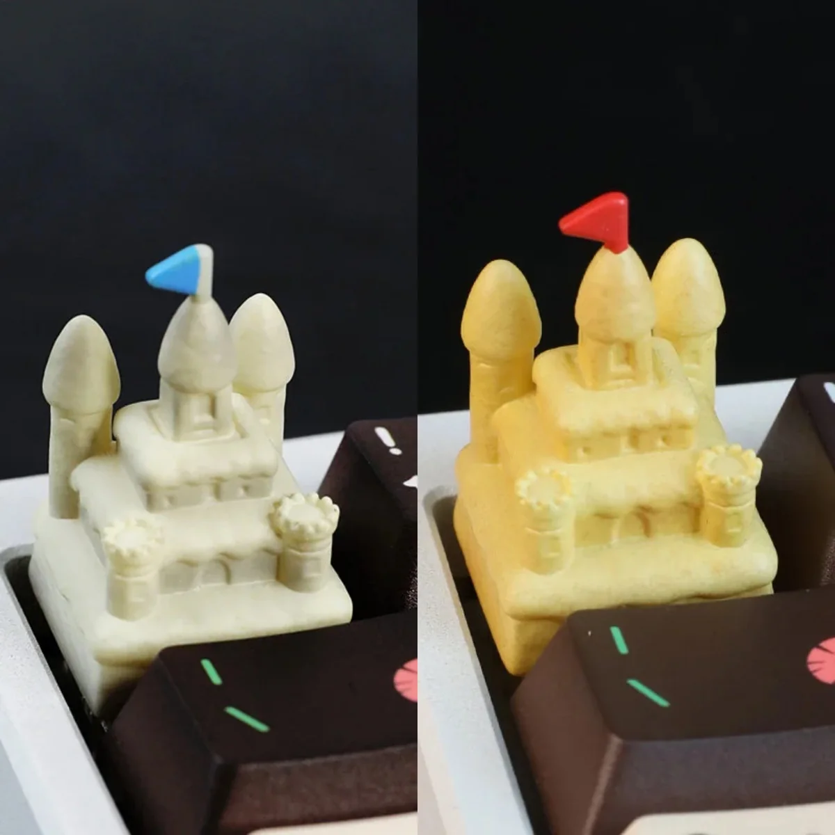 Detailed view of Sandcastle Artisan Keycaps, showcasing its intricate miniature sandcastle design, evoking serene beach day joy.