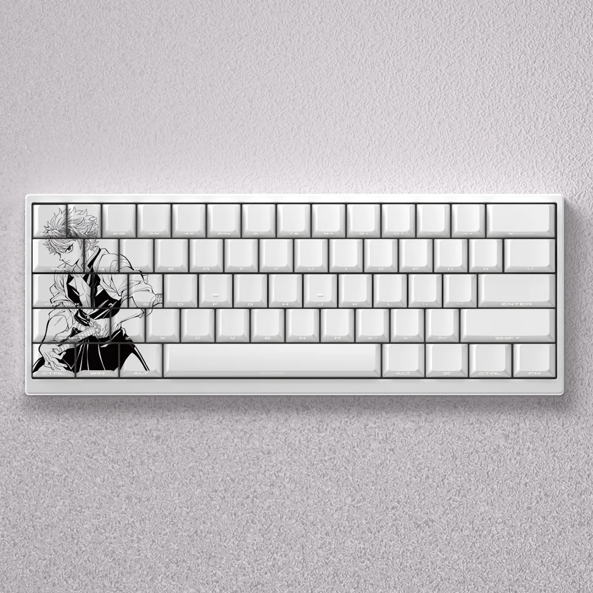 Artistic Sanemi Shinazugawa keycaps set showcasing the fierce Demon Slayer spirit, with intricate wind-breathing style details visible from multiple angle.