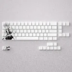 Artistic close-up of the Sanemi Shinazugawa keycaps set, revealing the fierce Demon Slayer wind-breathing design from various angles.