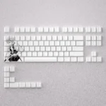 View of the exclusive Sanemi Shinazugawa keycaps set, revealing its fierce Demon Slayer spirit and intricate wind-breathing character details from various angle.