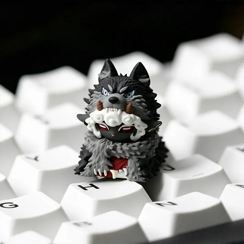 Handcrafted resin Scavenger Wolf artisan keycap, featuring intricate details and a distinctive rustic post-apocalyptic theme for keyboards.