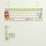 Detailed gallery views of playful Shin-chan PBT side-lit keycaps set, showcasing vibrant characters and durable PBT material, ready for nostalgic backlight.