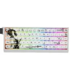 Exclusive Shinobu Kocho Demon Slayer PBT dye-sub keycaps set in vibrant teal, showcasing elegant butterfly motifs from various artistic angles.