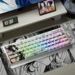 Exclusive Shinobu Kocho Keycaps Set: Vibrant teal PBT dye-sub set with elegant butterfly motifs, embodying the iconic Demon Slayer aesthetic.