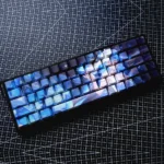 Exclusive Wuthering Waves Shorekeeper PBT Dye-Sub keycaps set, viewed from various angles, highlighting the premium mystical guardian aesthetic.