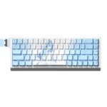 Shorekeeper PBT Keycaps set, shown from multiple angles. Highlights serene coastal aesthetic with clean tops and luminous, translucent side-printed design.