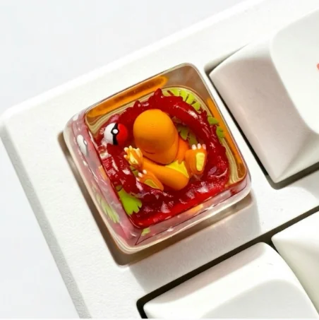 Vibrant, handcrafted Luminous Charmander Pokemon keycap (SA profile) glowing brightly, a collectible piece for enthusiasts.