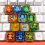A vibrant, meticulously handcrafted resin Totodile Pokemon SA keycap for Cherry MX switches, showcasing its unique sculpted details from a dynamic.